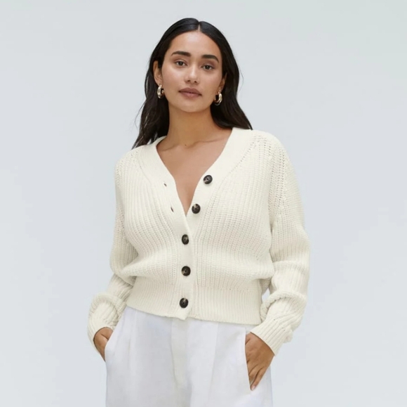 Everlane Sweaters - Everlane The Texture Cotton Cream Cardigan